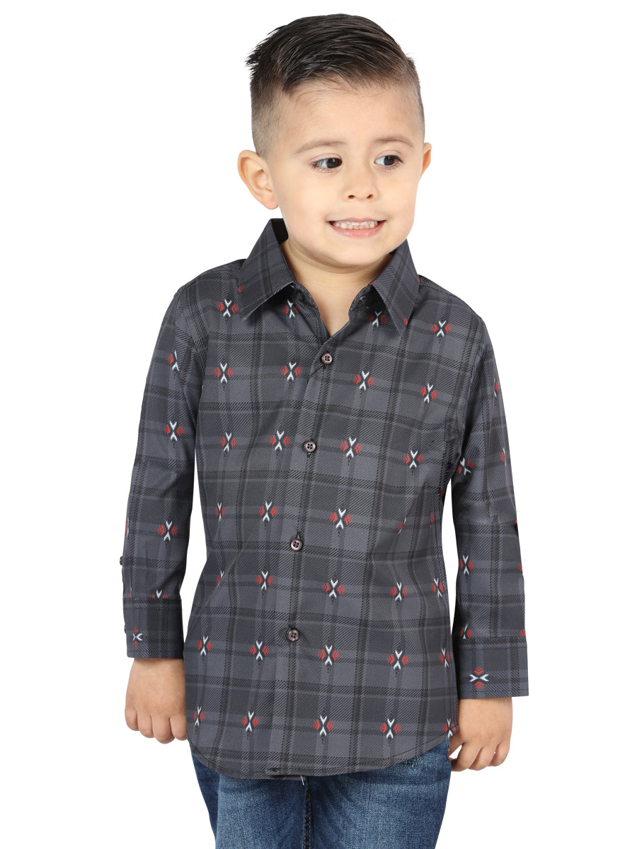 el General Gris/café Casual Long - Sleeve Camisa 44742