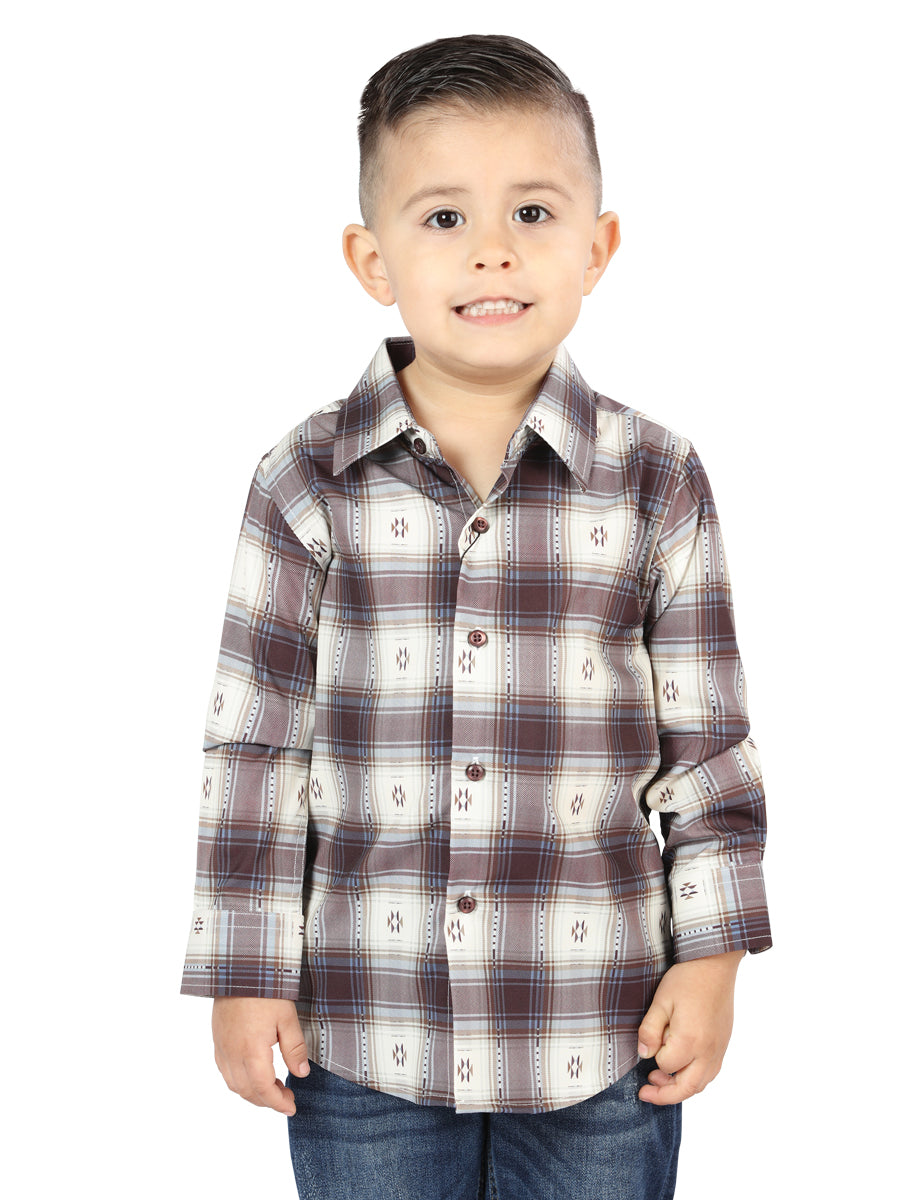 el General Beige/borgoña Casual Long - Sleeve Camisa 44747
