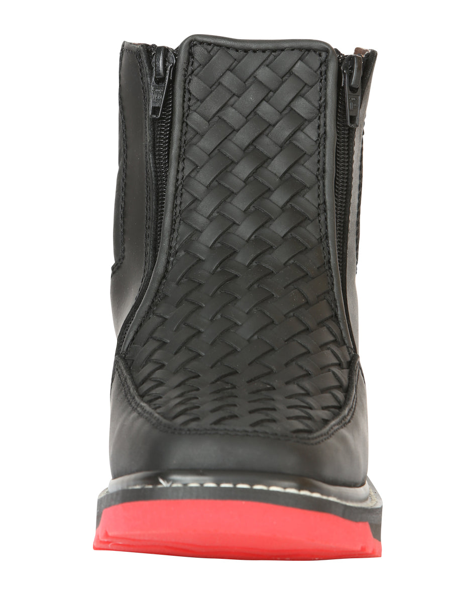 el General Caballero Tobillo Botas con Zipper Woven Petatillo - Negro 45358