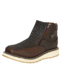 Sefeni Caballero Double Zipper Zapato Loco Piel - Choco 45395