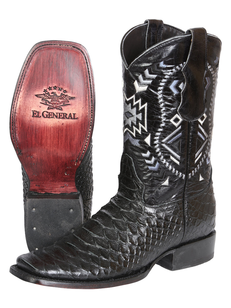 el General Caballero Negro Pitón Imitación Rodeo Botas 45398
