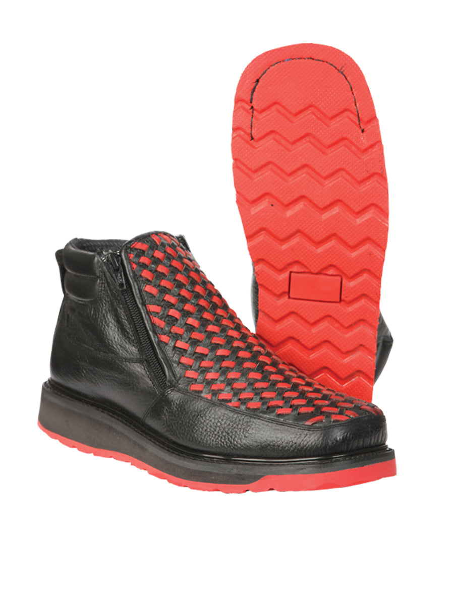 el General Caballero Tobillo Botas con Zipper - Negro/rojo Petatillo Piel 45402