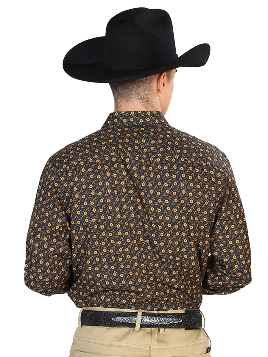Negro y Café Casual Manga Larga Vaquero Vaquero Camisa 126262