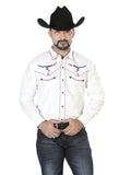 el Señor de los Cielos Bordado Camisa Blanco/rojo 126672