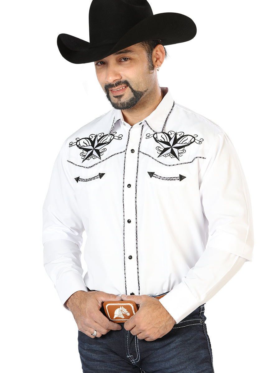 el General Bordado Vaquero Camisa Blanco/negro 126683