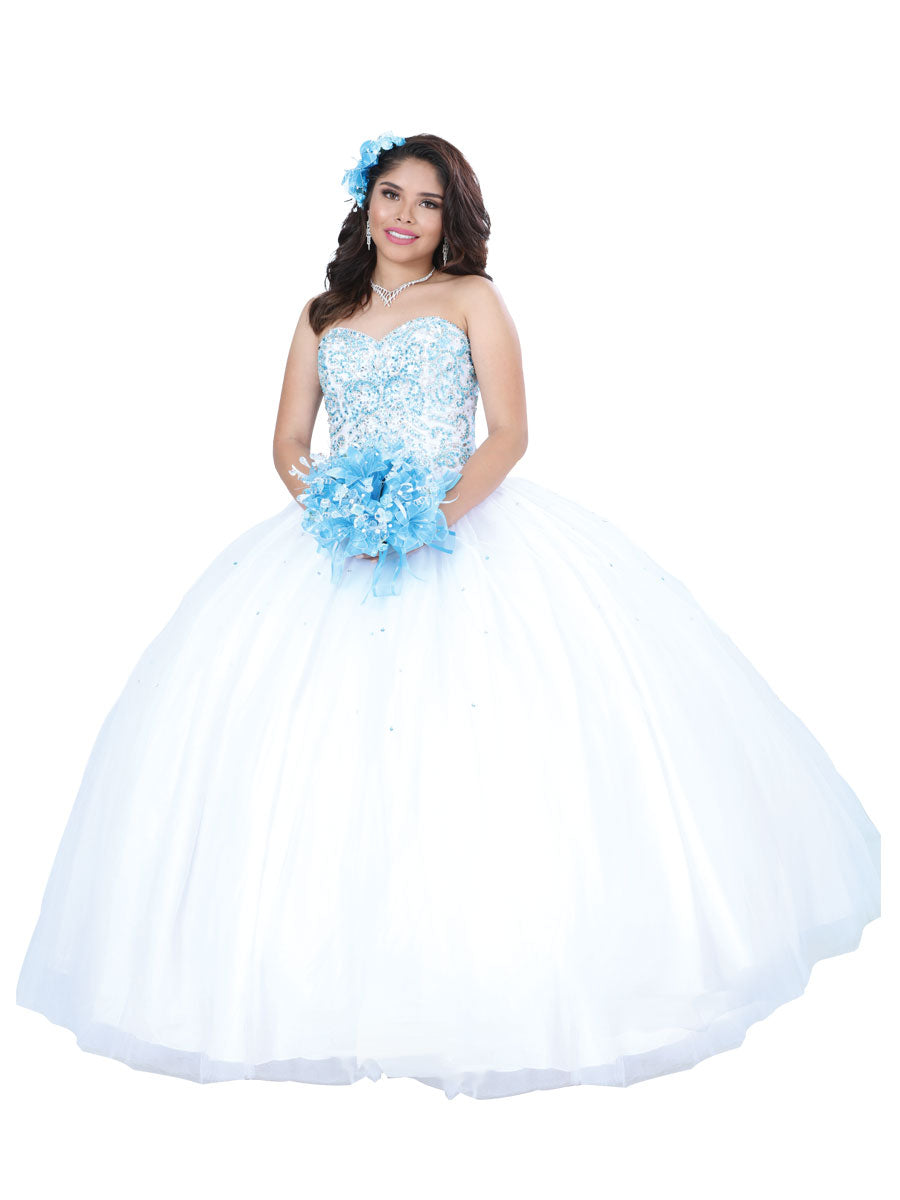 Vestido De Quinceañera Mis Xv Primaveras 1176 Tela Blanco/Turqueza 601341