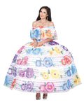 Vestido Chiapas Mis Xv Primaveras Vest-Chia-D 100% Poliester Satin Blanco/Multicolor 601370