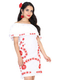 Vestido Mexico Artesanal Bohemio 100% Popelina Blanco/Rojo 601816