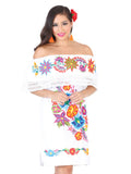 Vestido Campesino Mexico Artesanal Clavel 50% Algodón 50% Poliéster Blanco 601967