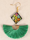 Joyeria Artesanal Aretes Mexico Artesanal Cuadrito Varios Verde 602184
