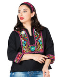 Artesanal Bordado Blusa 100% Algodón Negro 603059