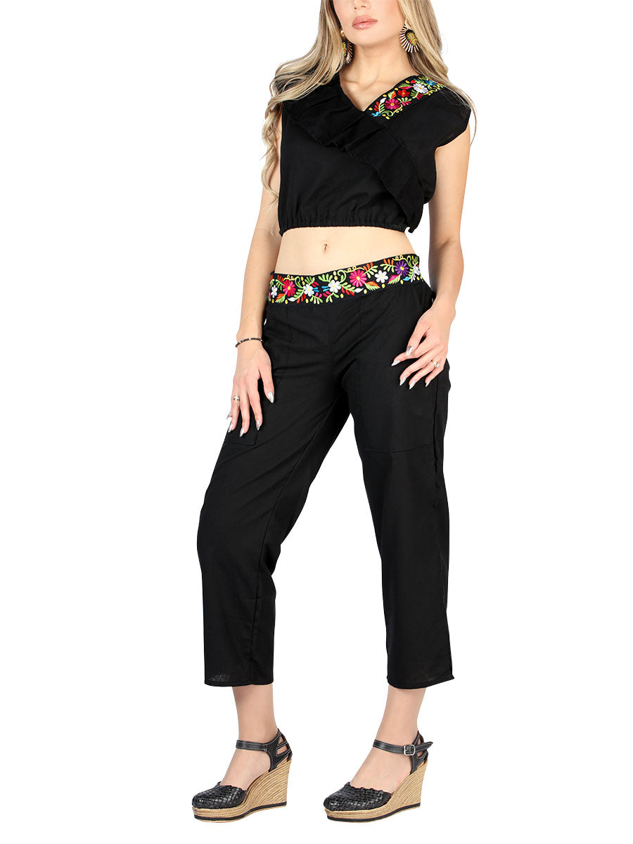 Artesanal Bordado Conjunto 100% Algodón Negro 604048