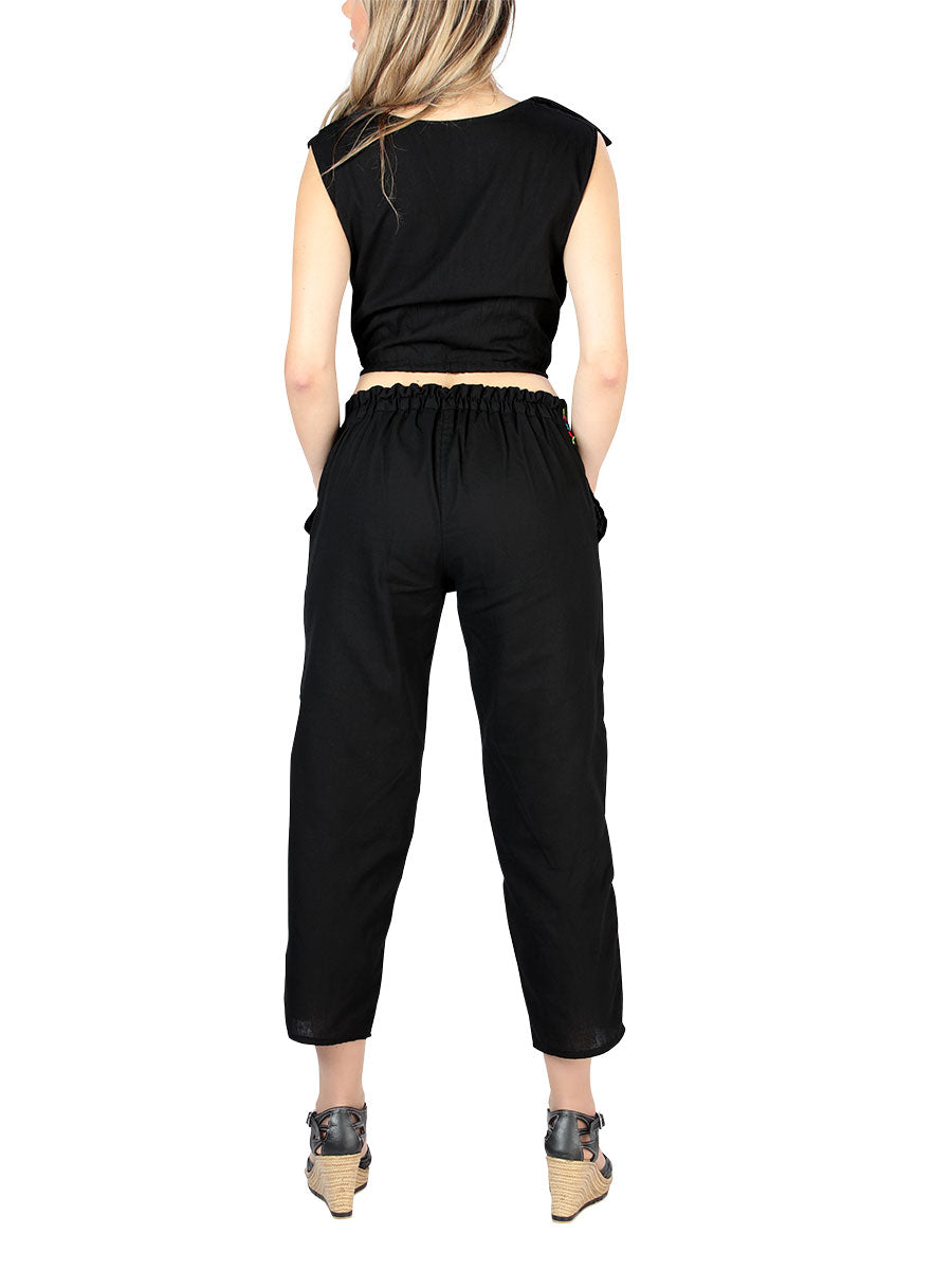 Artesanal Bordado Conjunto 100% Algodón Negro 604048