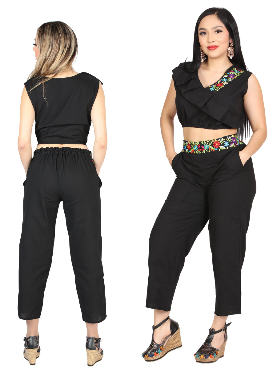 Artesanal Bordado Conjunto 100% Algodón Negro 604048