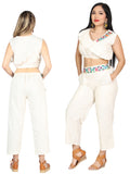 Artesanal Bordado Conjunto 100% Algodón Beige 604049