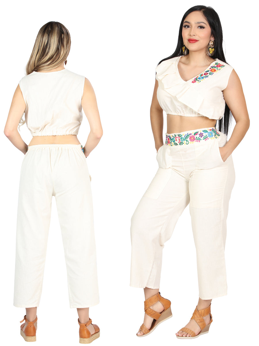 Artesanal Bordado Conjunto 100% Algodón Beige 604049