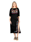 Artesanal Bordado Vestido 100% Algodón Negro 604054