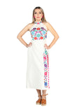 Artesanal Bordado Vestido 100% Algodón Beige 604055