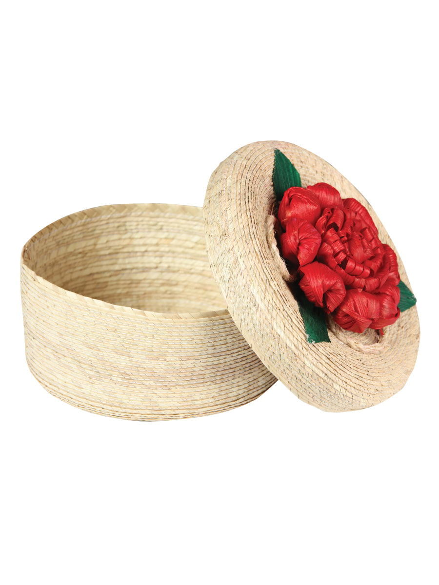 Artesanal Calentador de Tortillas 100% Hoja de Palma Rojo Flor 604110