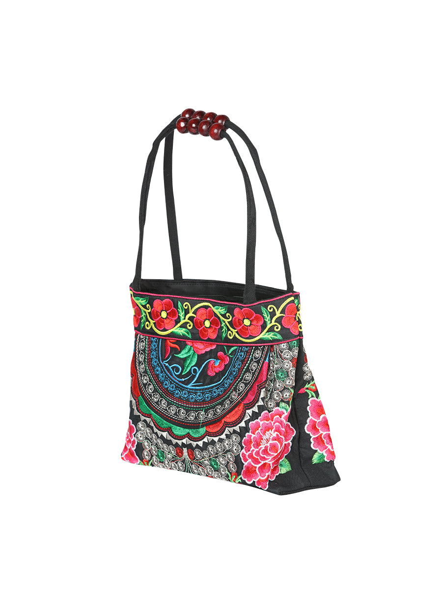 Bolsa Bordada El General Ac-139 Tela Negro/Rosa 702176
