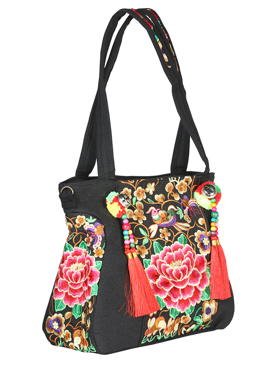 Bolsa Bordada El General Ac-167 Tela Negro/Rosa 702182