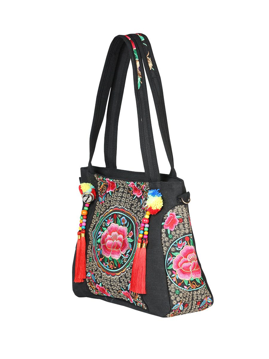 Bolsa Bordada El General Ac-172 Tela Negro/Rosa 702183