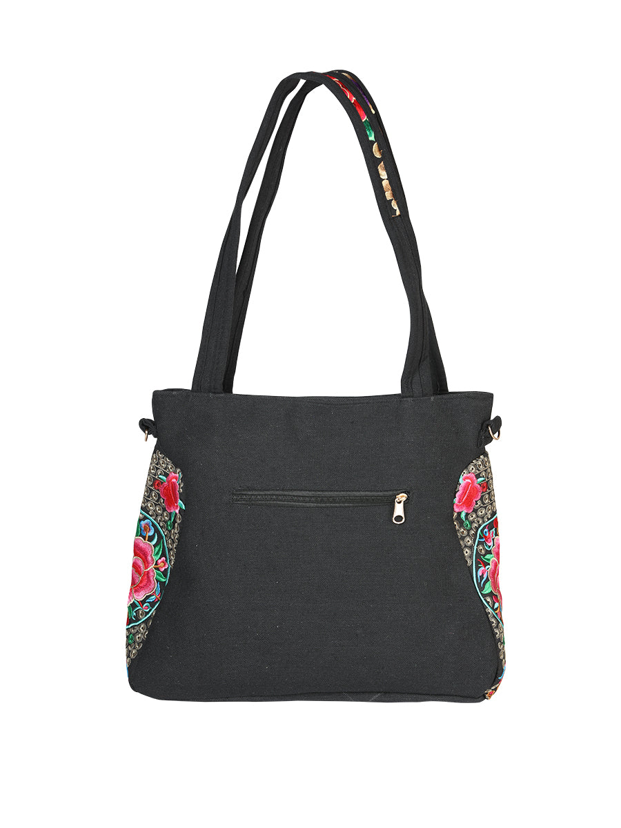 Bolsa Bordada El General Ac-172 Tela Negro/Rosa 702183