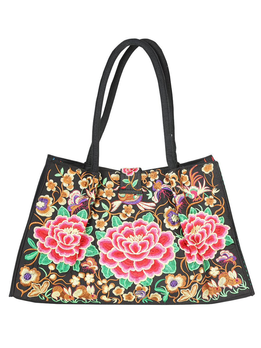 Bolsa Bordada El General Ac-194 Tela Negro/Rosa 702188