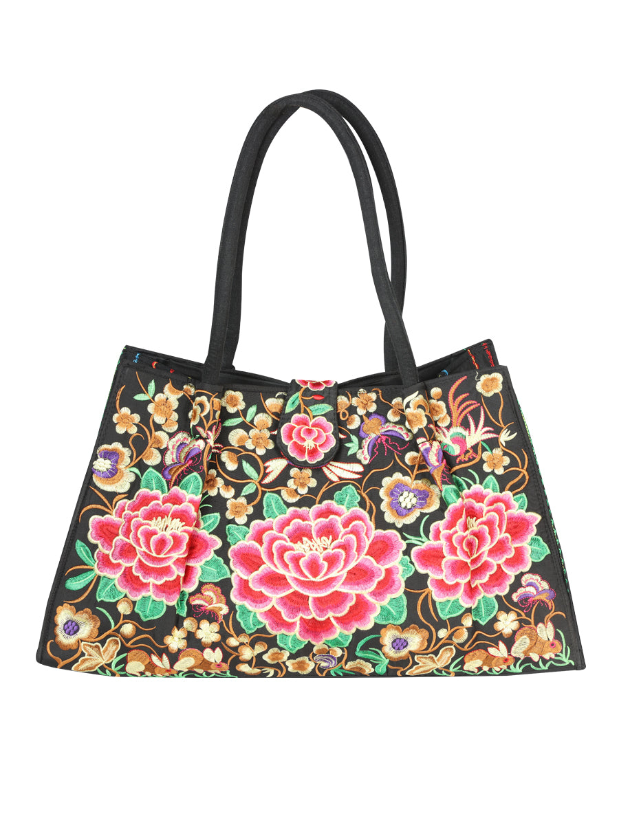 Bolsa Bordada El General Ac-194 Tela Negro/Rosa 702188